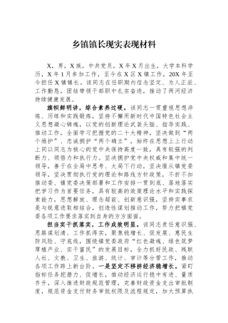 乡镇镇长现实表现材料