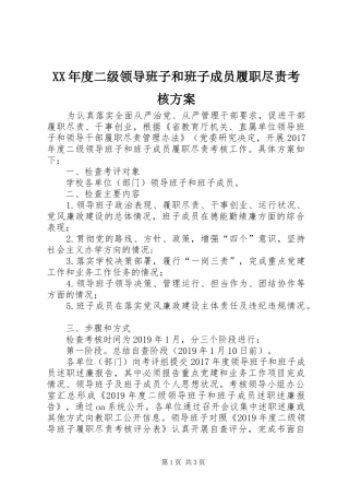 XX年度二级领导班子和班子成员履职尽责考核方案