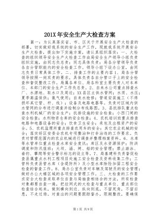 201X年安全生产大检查方案