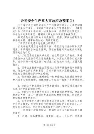 公司安全生产重大事故应急预案(1)