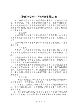 供销社安全生产经营实施方案