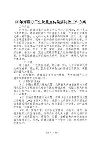 XX年穿洞办卫生院重点传染病防控工作方案