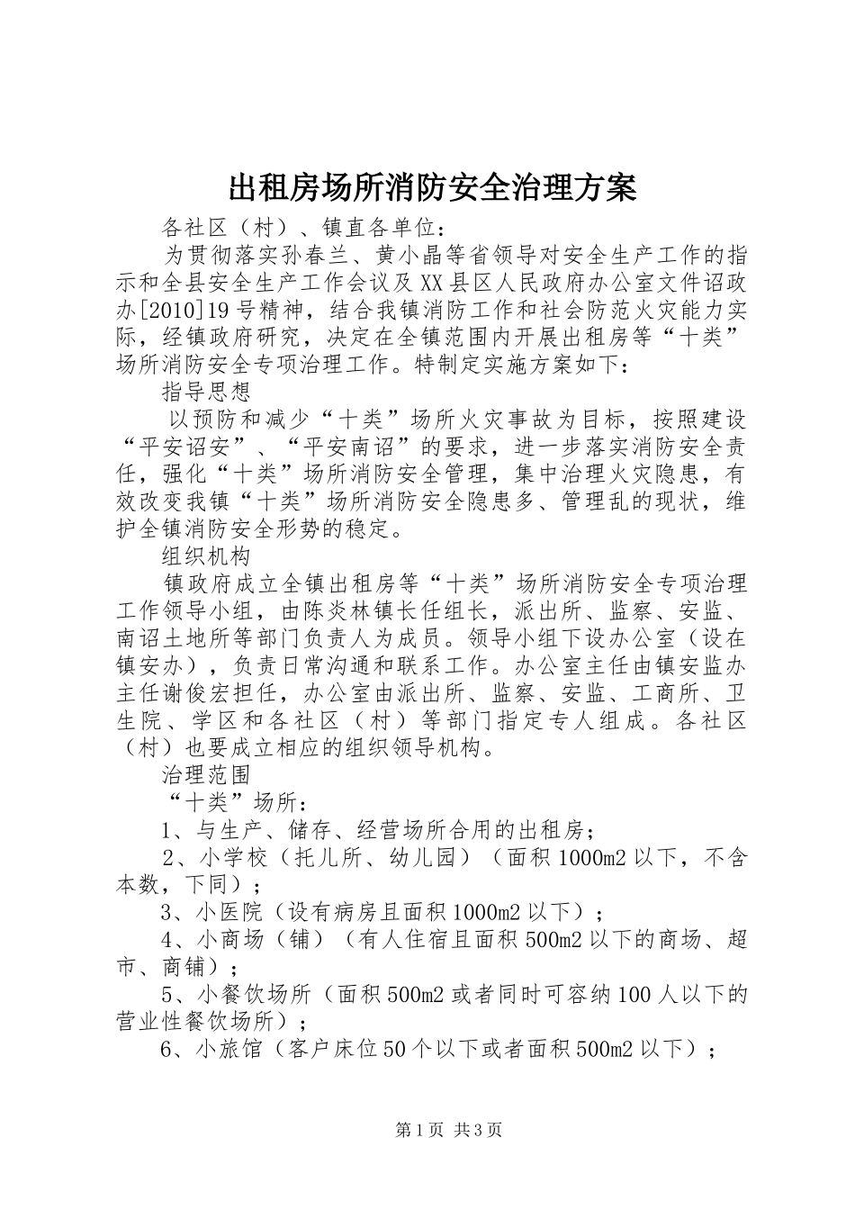 出租房场所消防安全治理方案_第1页