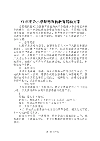 XX年毛公小学禁毒宣传教育活动方案