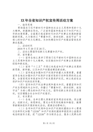 XX年全省知识产权宣传周活动方案