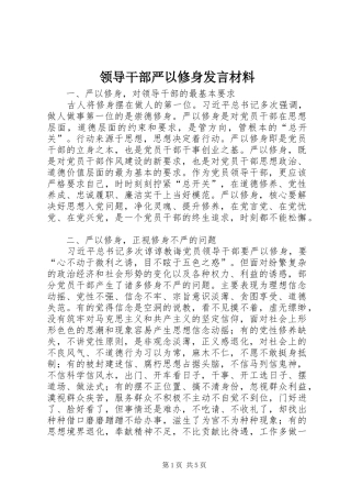 领导干部严以修身发言材料提纲