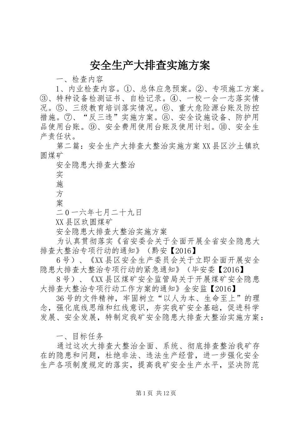 安全生产大排查实施方案_第1页