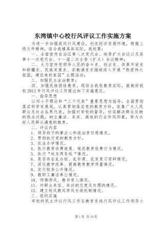 东湾镇中心校行风评议工作实施方案
