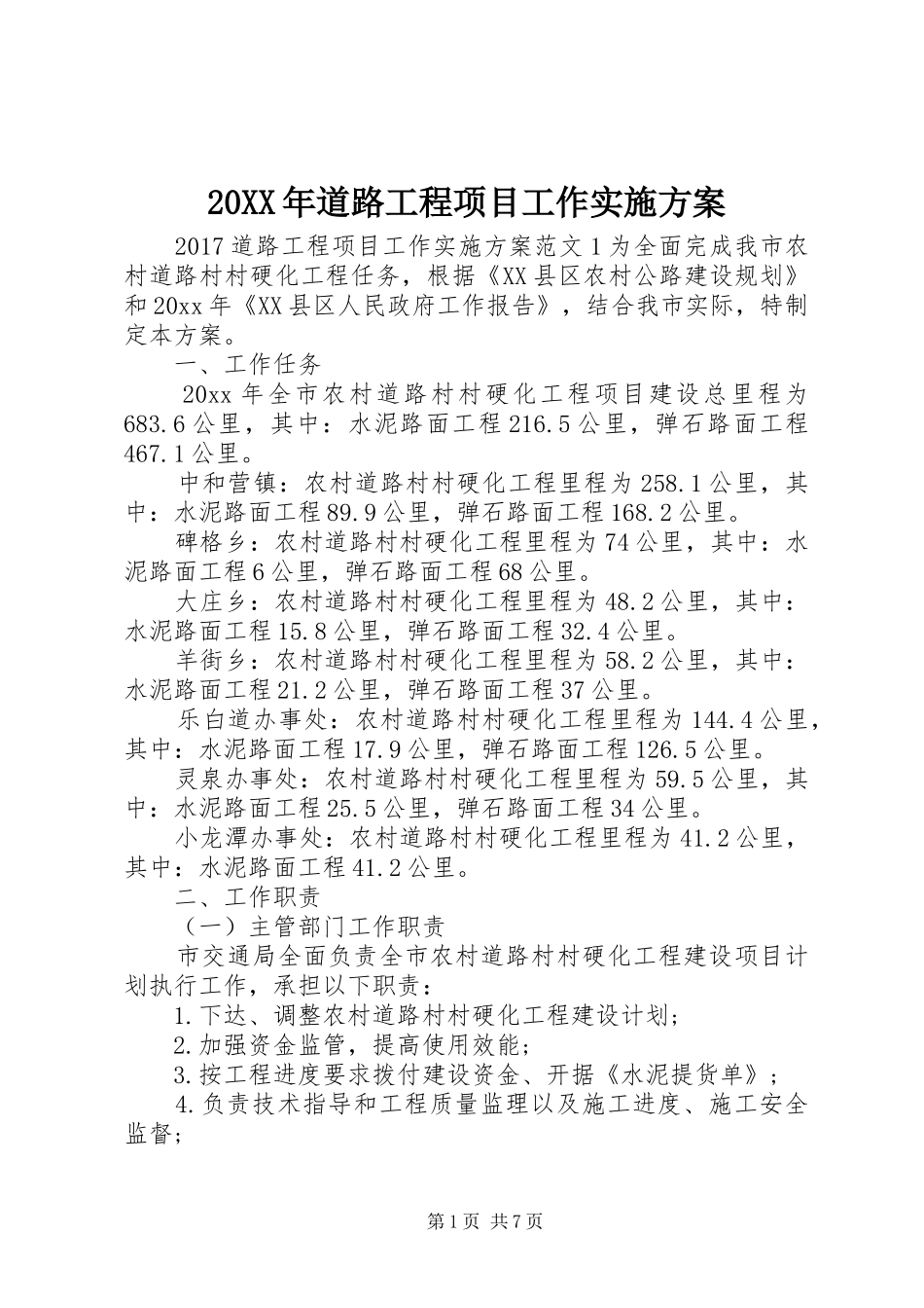 20XX年道路工程项目工作实施方案_第1页
