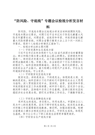 “防风险、守底线”专题会议检视分析发言材料提纲
