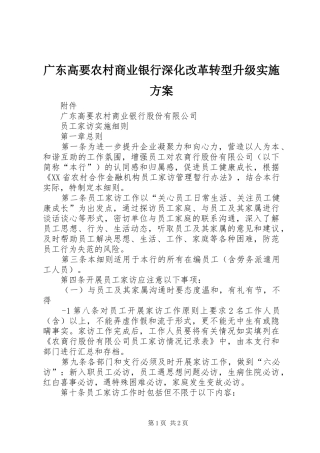 广东高要农村商业银行深化改革转型升级实施方案