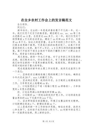 在全乡农村工作会上的发言范文