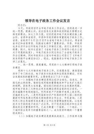 领导在电子政务工作会议发言稿