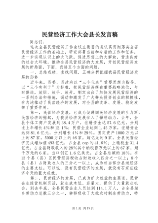 民营经济工作大会县长发言