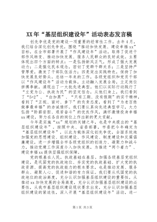 XX年“基层组织建设年”活动表态发言_1