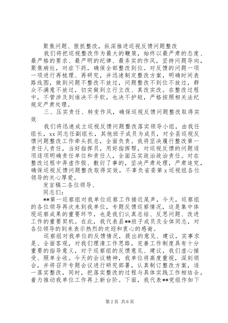 20XX年领导班子巡视反馈发言_第2页