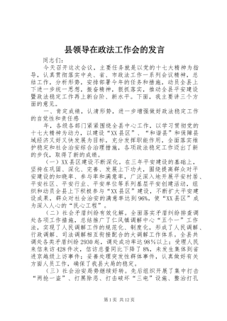 县领导在政法工作会的发言稿