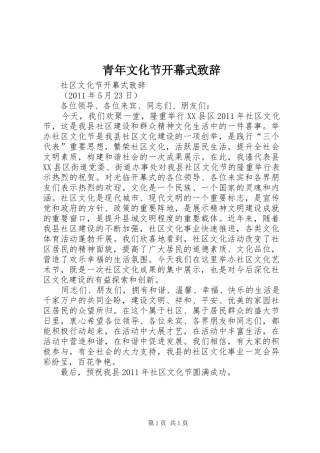 青年文化节开幕式致辞演讲范文