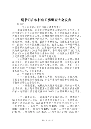 副书记在农村危旧房调查大会发言稿