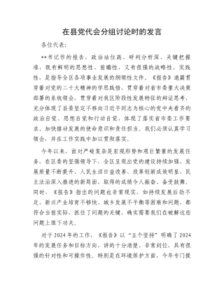 在县党代会分组讨论时的发言