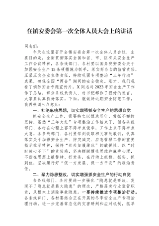在镇安委会第一次全体人员大会上的讲话