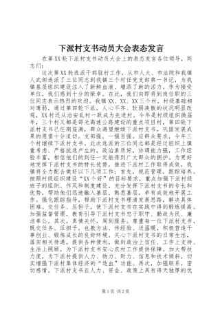 下派村支书动员大会表态发言稿