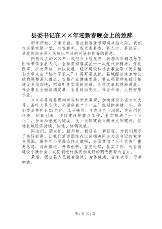 县委书记在××年迎新春晚会上的致辞演讲范文