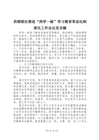 供销联社推进“两学一做”学习教育常态化制度化工作会议发言