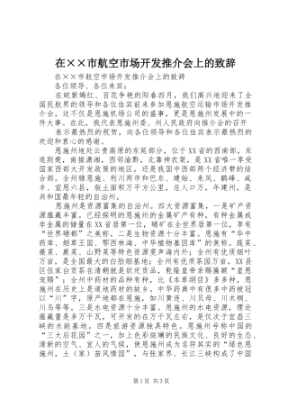 在××市航空市场开发推介会上的演讲致辞范文