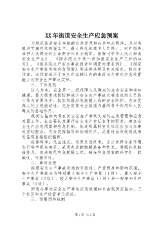 XX年街道安全生产应急预案