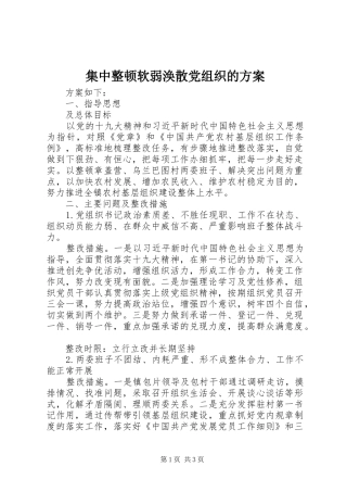 集中整顿软弱涣散党组织的方案
