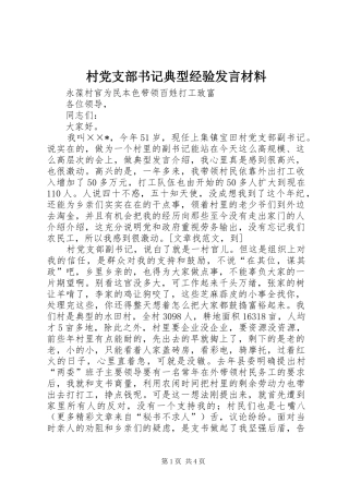 村党支部书记典型经验发言材料提纲
