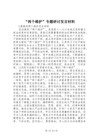 “两个维护”专题研讨发言致辞