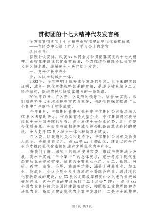 贯彻团的十七大精神代表发言稿范文