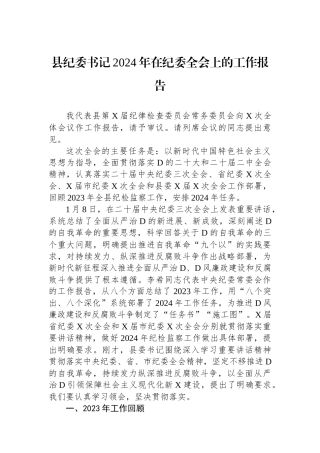县纪委书记2024年在纪委全会上的工作报告