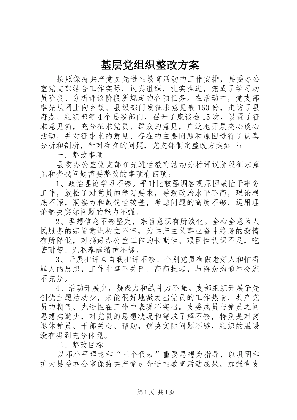 基层党组织整改方案 (13)_第1页