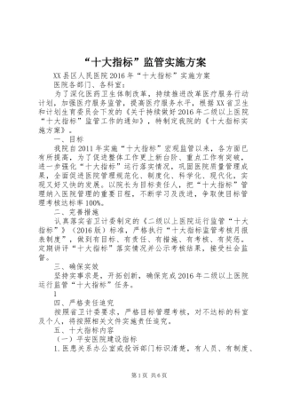 “十大指标”监管实施方案