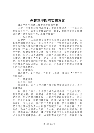 创建三甲医院实施方案