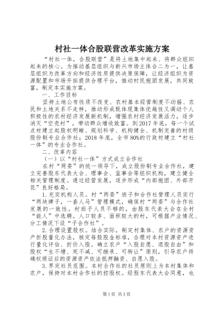 村社一体合股联营改革实施方案