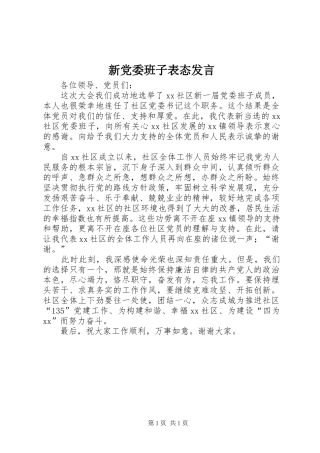 新党委班子表态发言稿