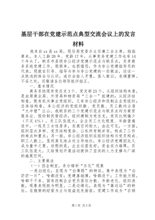 基层干部在党建示范点典型交流会议上的发言材料提纲