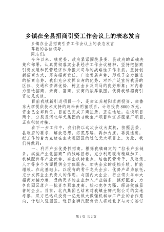 乡镇在全县招商引资工作会议上的表态发言稿