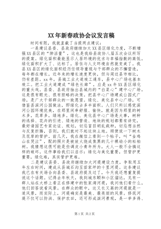 XX年新春政协会议发言