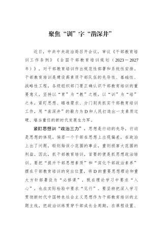 聚焦“训”字“凿深井”
