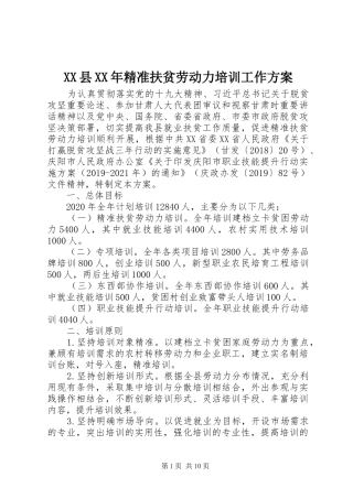 XX县XX年精准扶贫劳动力培训工作方案
