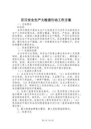 百日安全生产大检查行动工作方案