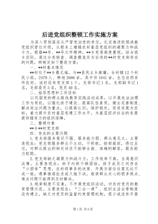 后进党组织整顿工作实施方案