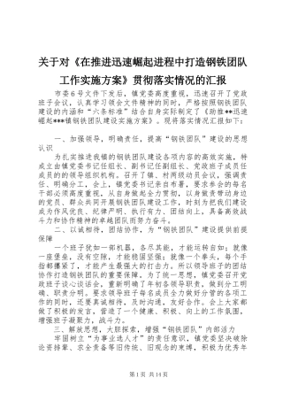 关于对《在推进迅速崛起进程中打造钢铁团队工作实施方案》贯彻落实情况的汇报