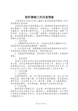 秸秆禁烧工作应急预案