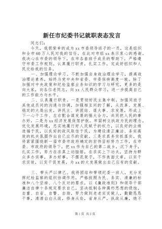 新任市纪委书记就职表态发言稿